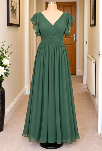 Green chiffon bridesmaid dress - chiffon,