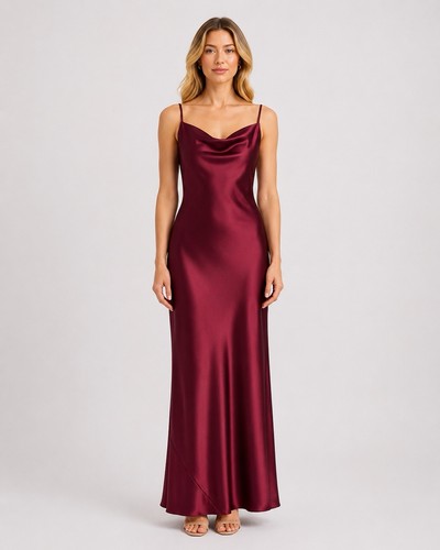 Burgundy cowl neck slip maxi - cowl,