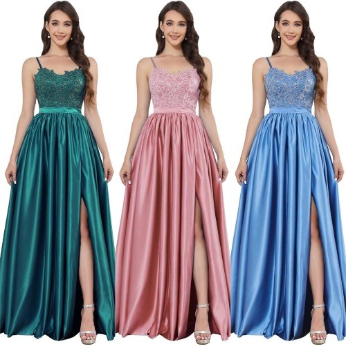 Lace appliques satin prom - satin,
