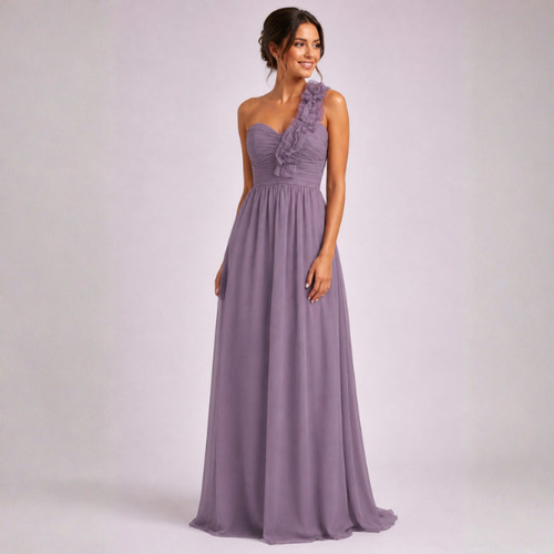 One shoulder chiffon - shoulder, dress