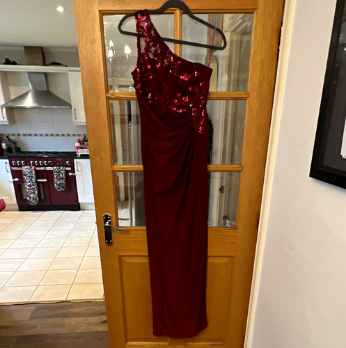 Red one shoulder sequin - one-shoulder,